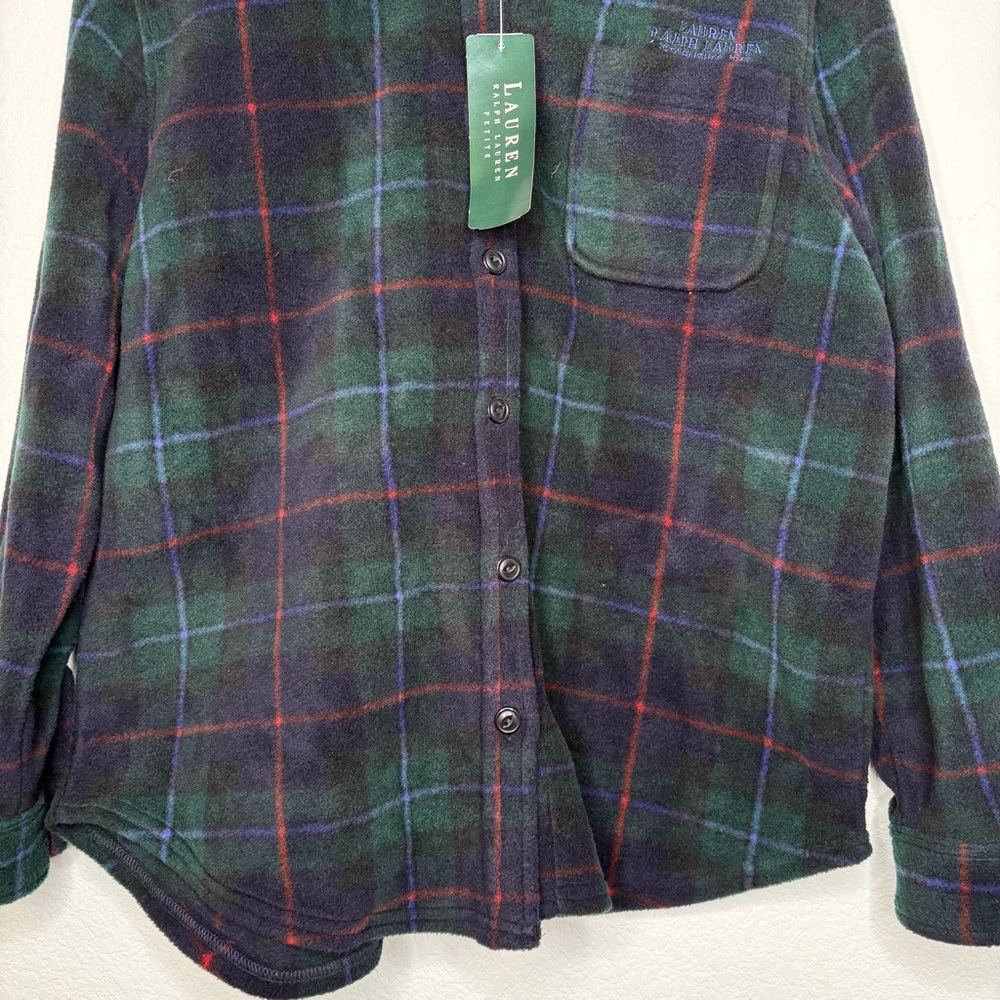 VTG LRL Plaid Fleece Shacket Shirt Jacket S petite  New - Picture 3 of 12